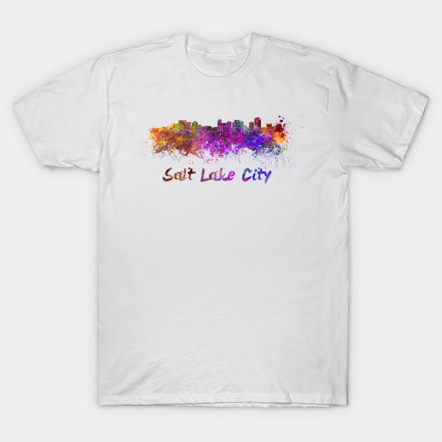 Salt Lake City skyline in watercolor T-Shirt by PaulrommerArt